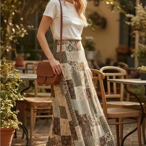 Vintage Quilt Patchwork Wrap Maxi Skirt Green Boho Cottagecore 90s Grunge M/L